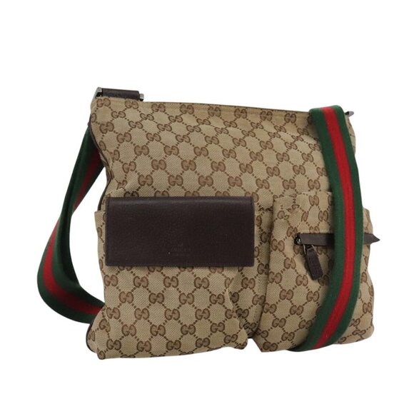 GUCCI GG Canvas Web Sherry Line Shoulder Bag Beige Red Green 169937 Auth ki5345 - Picture 3 of 16
